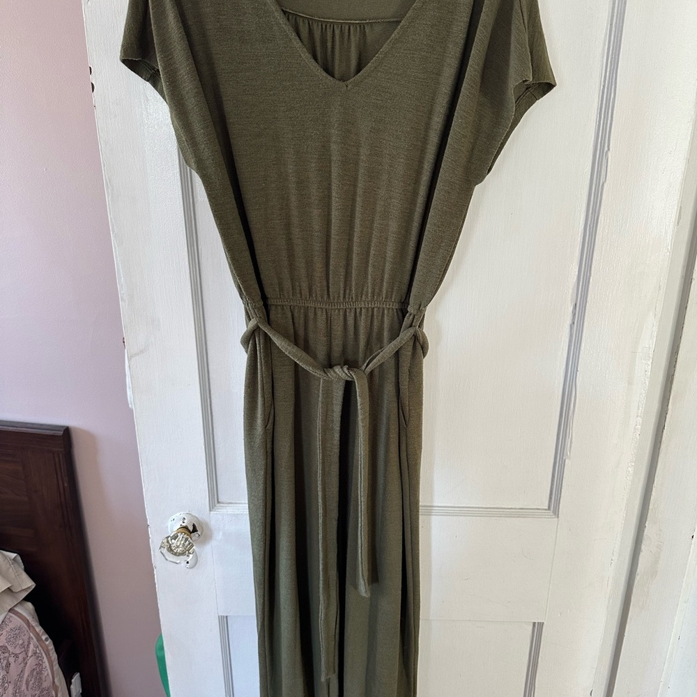 GAP Olive Green V-Neck Tie-Waist Jumpsuit